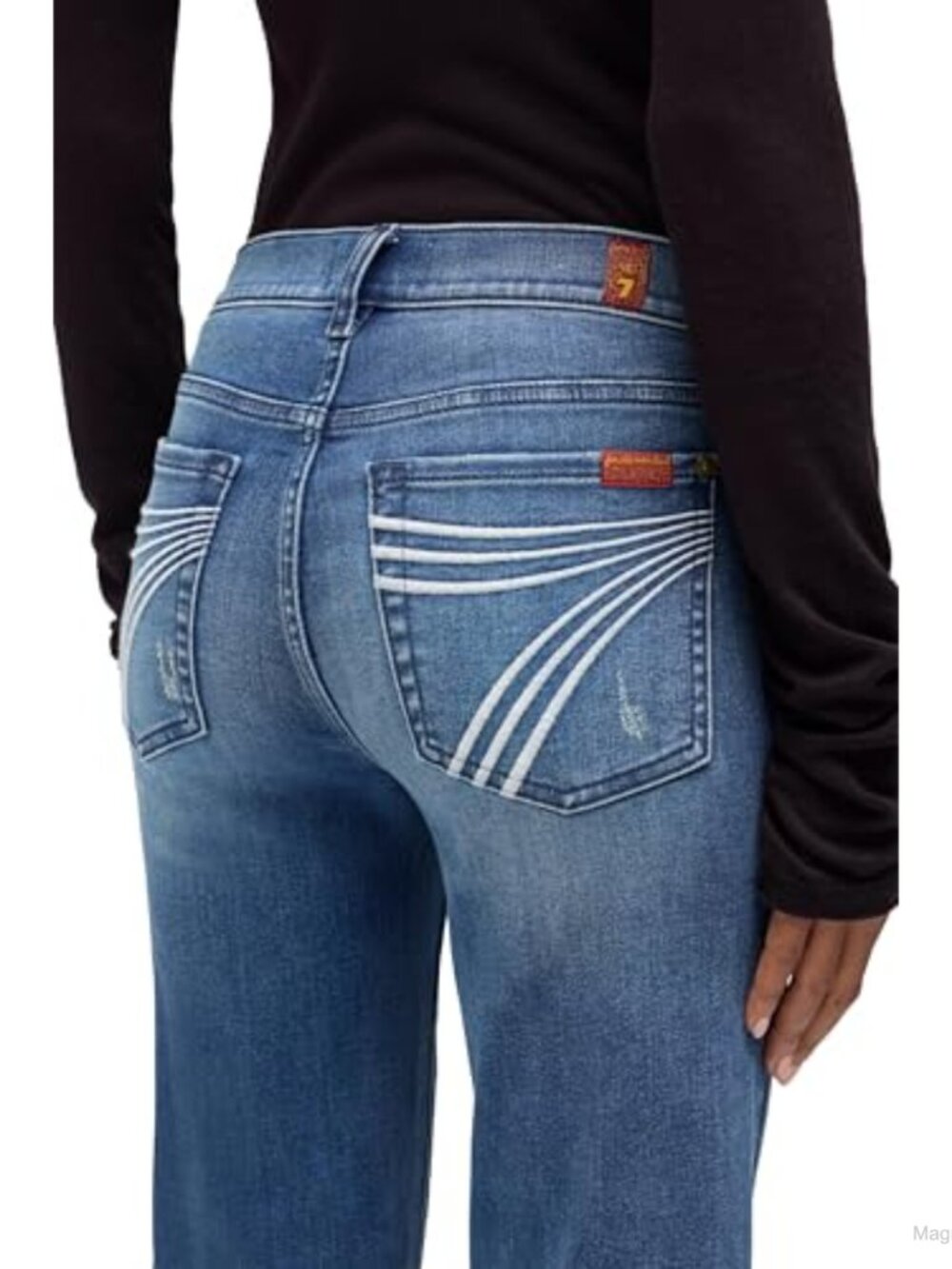 Mid Rise Flare Jeans Trouser Hem Stretch Cotton Blend - Picture 3 of 5